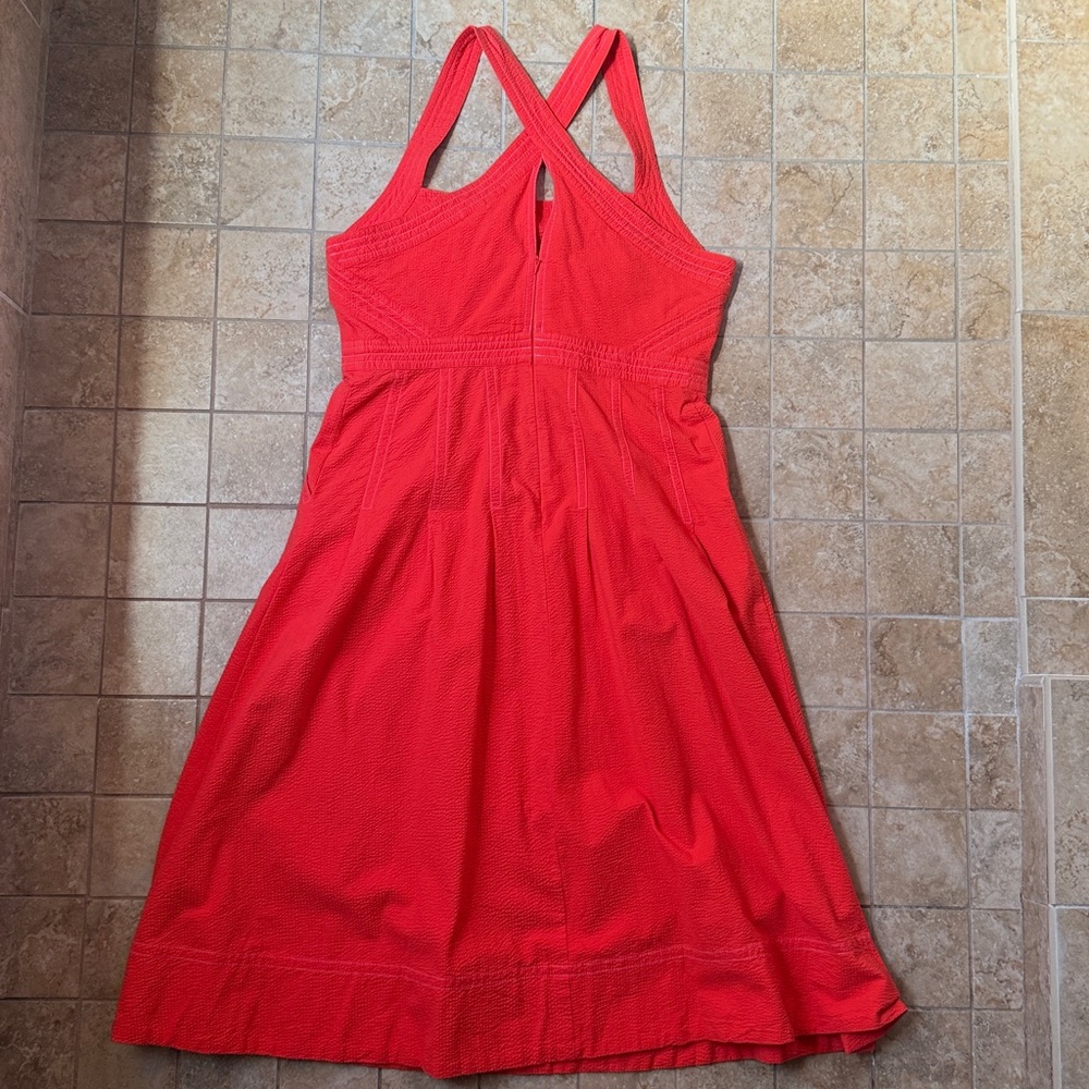 Anthropologie Maeve Alessandra Square Neck Cross-Back Zip Midi Dress Pockets 14 - Picture 4 of 16